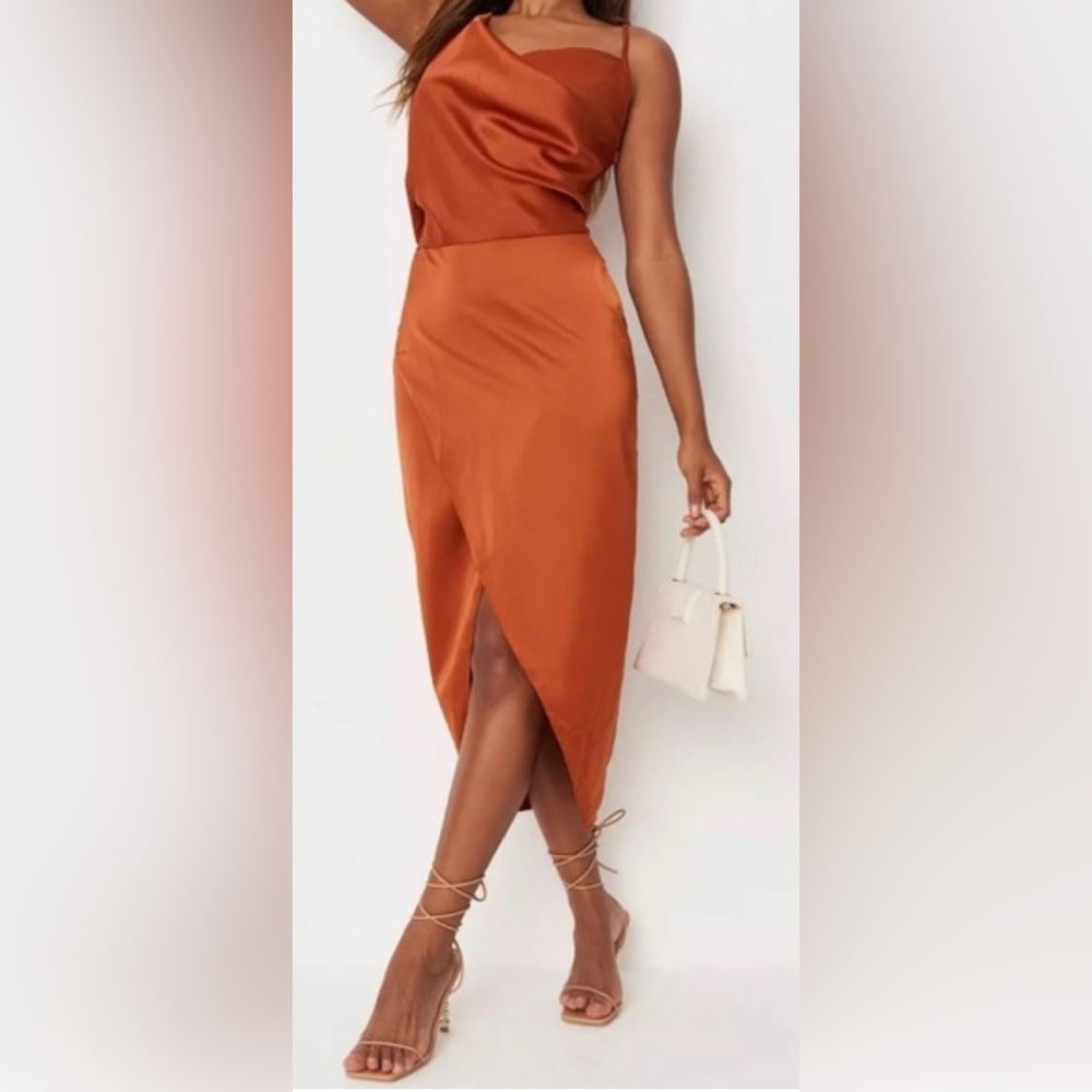 Rust Orange Satin Summer Dress